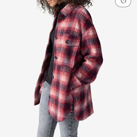 Sanctuary Plaid Town Jacket Woodland Plaid jacket coat burgundy size L New - Picture 12 of 15